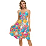 Circles Art Seamless Repeat Bright Colors Colorful Sleeveless Tie Front Chiffon Dress
