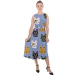 Cat Cat Background Animals Little Cat Pets Kittens Midi Tie-Back Chiffon Dress