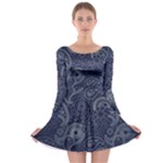 Blue Paisley Texture, Blue Paisley Ornament Long Sleeve Skater Dress