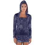 Blue Paisley Texture, Blue Paisley Ornament Long Sleeve Hooded T-shirt