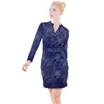 Blue Paisley Texture, Blue Paisley Ornament Button Long Sleeve Dress