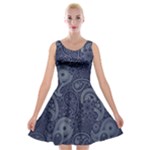 Blue Paisley Texture, Blue Paisley Ornament Velvet Skater Dress