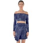 Blue Paisley Texture, Blue Paisley Ornament Off Shoulder Top with Skirt Set