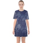 Blue Paisley Texture, Blue Paisley Ornament Sixties Short Sleeve Mini Dress