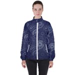 Blue Paisley Texture, Blue Paisley Ornament Women s High Neck Windbreaker