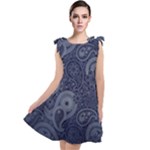 Blue Paisley Texture, Blue Paisley Ornament Tie Up Tunic Dress