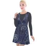 Blue Paisley Texture, Blue Paisley Ornament Plunge Pinafore Velour Dress