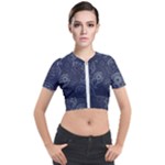 Blue Paisley Texture, Blue Paisley Ornament Short Sleeve Cropped Jacket