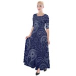 Blue Paisley Texture, Blue Paisley Ornament Half Sleeves Maxi Dress
