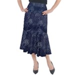 Blue Paisley Texture, Blue Paisley Ornament Midi Mermaid Skirt