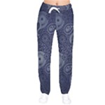 Blue Paisley Texture, Blue Paisley Ornament Women Velvet Drawstring Pants