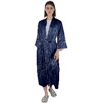 Blue Paisley Texture, Blue Paisley Ornament Maxi Satin Kimono