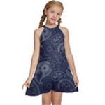 Blue Paisley Texture, Blue Paisley Ornament Kids  Halter Collar Waist Tie Chiffon Dress