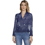 Blue Paisley Texture, Blue Paisley Ornament Women s Long Sleeve Revers Collar Cropped Jacket