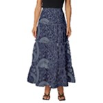 Blue Paisley Texture, Blue Paisley Ornament Tiered Ruffle Maxi Skirt