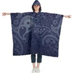 Blue Paisley Texture, Blue Paisley Ornament Women s Hooded Rain Ponchos