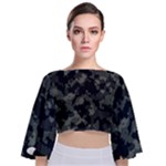 Camouflage, Pattern, Abstract, Background, Texture, Army Tie Back Butterfly Sleeve Chiffon Top