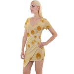 Cheese Texture, Yellow Cheese Background Short Sleeve Asymmetric Mini Dress