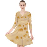 Cheese Texture, Yellow Cheese Background Quarter Sleeve Front Wrap Dress