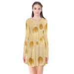 Cheese Texture, Yellow Cheese Background Long Sleeve V-neck Flare Dress