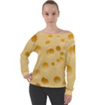 Cheese Texture, Yellow Cheese Background Off Shoulder Long Sleeve Velour Top