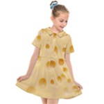 Cheese Texture, Yellow Cheese Background Kids  Short Sleeve Shirt Dress