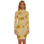 Cheese Texture, Yellow Cheese Background Long Sleeve Shirt Collar Bodycon Dress