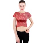 Chinese Hieroglyphs Patterns, Chinese Ornaments, Red Chinese Crew Neck Crop Top
