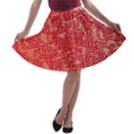 Chinese Hieroglyphs Patterns, Chinese Ornaments, Red Chinese A-line Skater Skirt