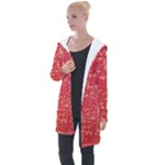 Chinese Hieroglyphs Patterns, Chinese Ornaments, Red Chinese Longline Hooded Cardigan