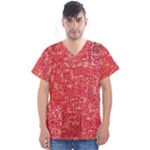 Chinese Hieroglyphs Patterns, Chinese Ornaments, Red Chinese Men s V-Neck Scrub Top