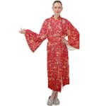 Chinese Hieroglyphs Patterns, Chinese Ornaments, Red Chinese Maxi Velvet Kimono