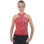 Chinese Hieroglyphs Patterns, Chinese Ornaments, Red Chinese Cross Neck Velour Top