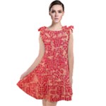 Chinese Hieroglyphs Patterns, Chinese Ornaments, Red Chinese Tie Up Tunic Dress