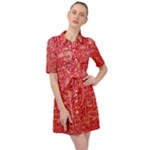 Chinese Hieroglyphs Patterns, Chinese Ornaments, Red Chinese Belted Shirt Dress