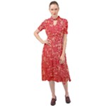 Chinese Hieroglyphs Patterns, Chinese Ornaments, Red Chinese Keyhole Neckline Chiffon Dress