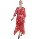 Chinese Hieroglyphs Patterns, Chinese Ornaments, Red Chinese Quarter Sleeve Wrap Front Maxi Dress