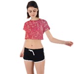 Chinese Hieroglyphs Patterns, Chinese Ornaments, Red Chinese Tie Back Short Sleeve Crop T-Shirt