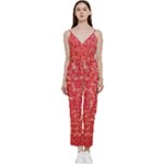 Chinese Hieroglyphs Patterns, Chinese Ornaments, Red Chinese V-Neck Camisole Jumpsuit