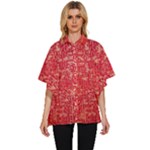 Chinese Hieroglyphs Patterns, Chinese Ornaments, Red Chinese Women s Batwing Button Up Shirt