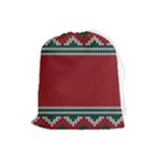 Christmas Pattern, Fabric Texture, Knitted Red Background Drawstring Pouch (Large)