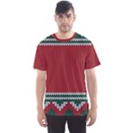 Christmas Pattern, Fabric Texture, Knitted Red Background Men s Sport Mesh T-Shirt