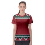 Christmas Pattern, Fabric Texture, Knitted Red Background Women s Sport Mesh T-Shirt