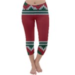 Christmas Pattern, Fabric Texture, Knitted Red Background Capri Winter Leggings 