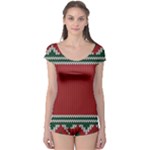 Christmas Pattern, Fabric Texture, Knitted Red Background Boyleg Leotard 