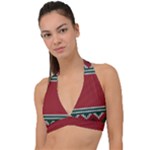 Christmas Pattern, Fabric Texture, Knitted Red Background Halter Plunge Bikini Top