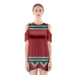 Christmas Pattern, Fabric Texture, Knitted Red Background Shoulder Cutout One Piece Dress