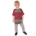 Christmas Pattern, Fabric Texture, Knitted Red Background Kids  Raglan T-Shirt