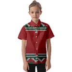 Christmas Pattern, Fabric Texture, Knitted Red Background Kids  Short Sleeve Shirt