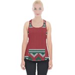 Christmas Pattern, Fabric Texture, Knitted Red Background Piece Up Tank Top
